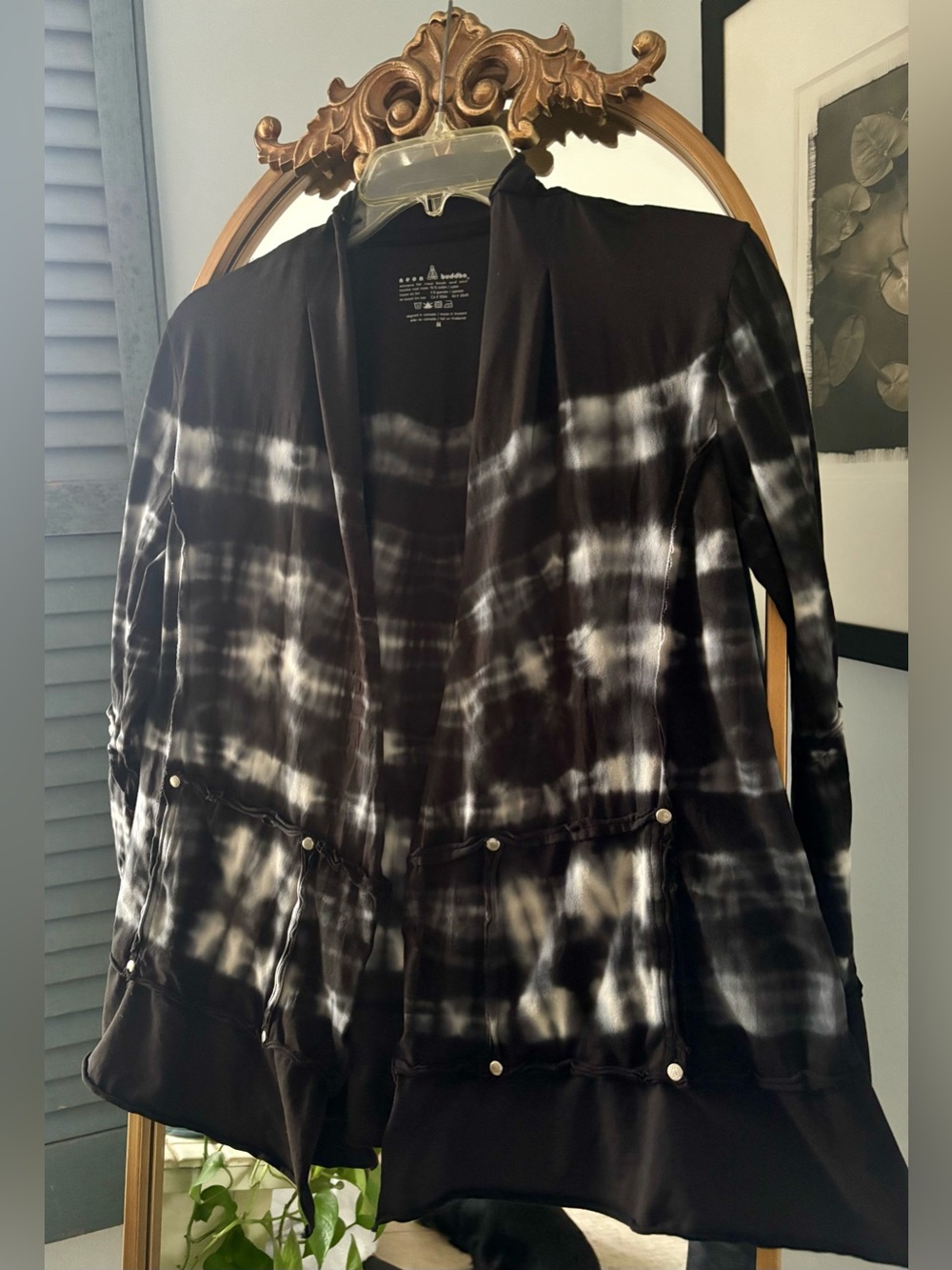 Neon Buddha Black & White Tie-Dye Open Front Women's Jacket M